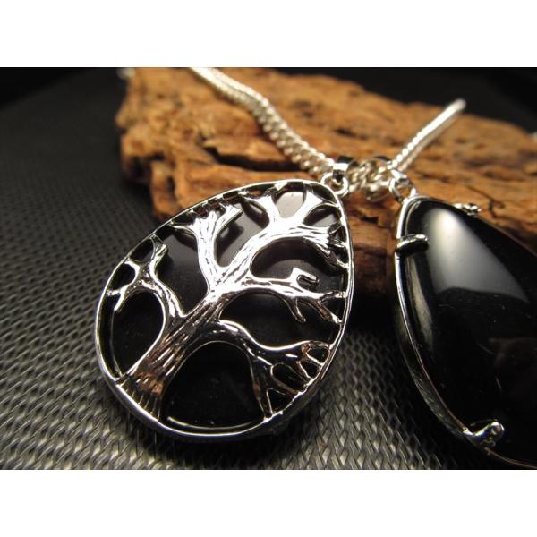 ドロップ型 ツリーオブライフ ペンダントトップ オブシディアン 縦約33.5mm つやつやドロップ ...