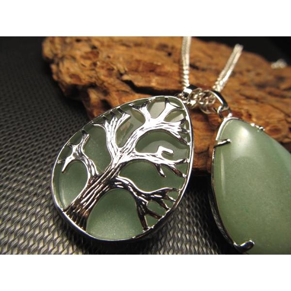 ドロップ型 ツリーオブライフ ペンダントトップ アベンチュリン 縦約33.5mm つやつやドロップ ...