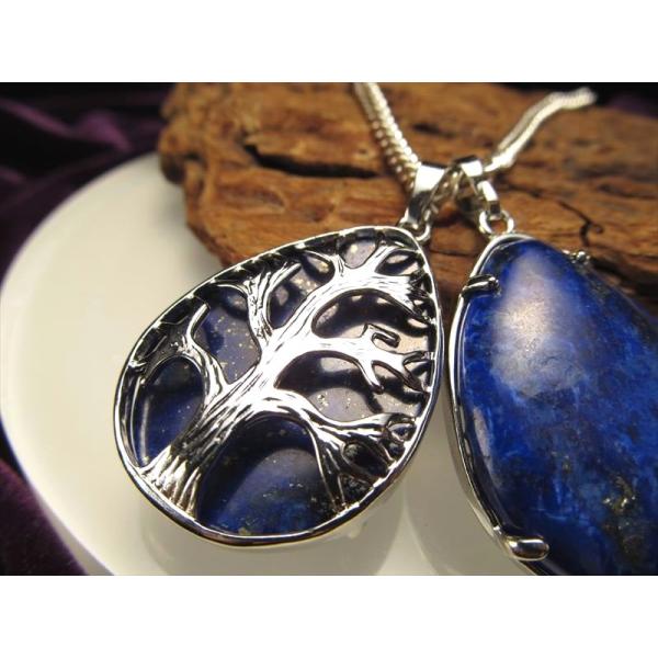 ドロップ型 ツリーオブライフ ペンダントトップ ラピスラズリ 縦約33.5mm つやつやドロップ リ...