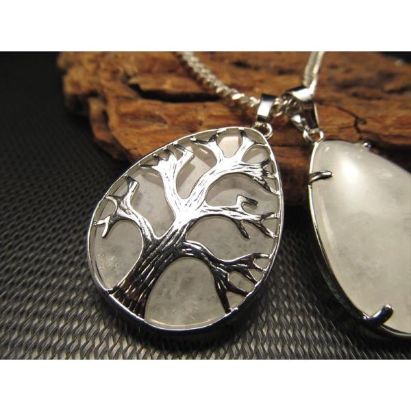 ドロップ型 ツリーオブライフ ペンダントトップ 水晶 縦約33.5mm つやつやドロップ リバーシブ...