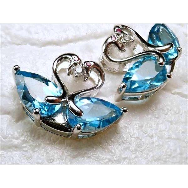 激安宣言 5A スイスブルートパーズ ツインスワンモチーフ ドロップカット ペンダントトップ 石サイ...