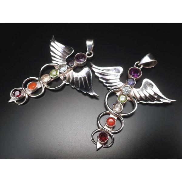 7チャクラ・エンジェルペンダントトップ 縦約5.5cm 石サイズ縦約4mm SILVER925 生命...