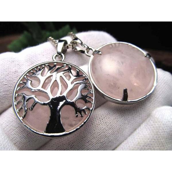 ツリーオブライフペンダントトップ 〈ローズクォーツ〉つやつやラウンド型 幅約27.5mm 世界樹モチ...