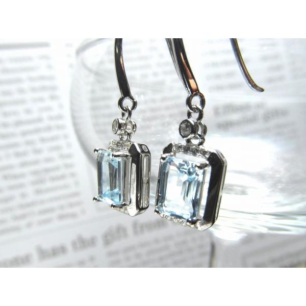 スイスブルートパーズ ピアス バケットカット型 石サイズ縦約7mm 揺れるフックタイプ 透明度抜群 ...