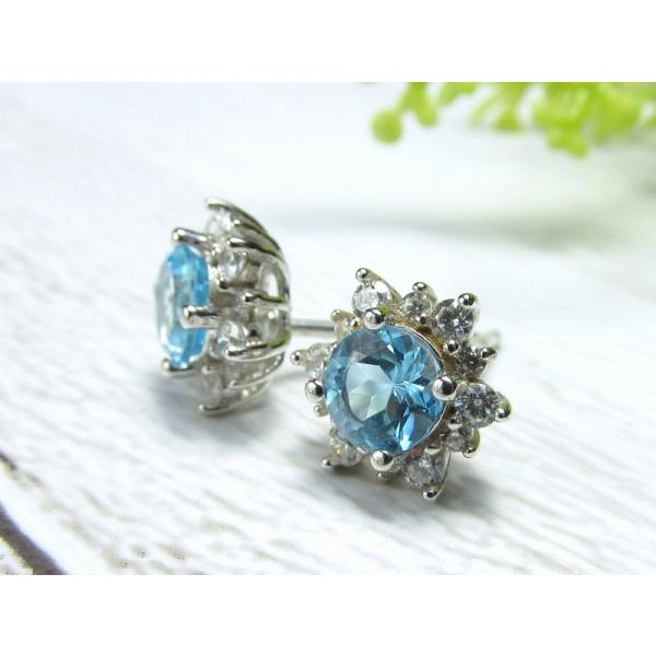 スイスブルートパーズ ピアス ラウンドブリリアントカット 石サイズ縦約5mm 透明度抜群 Silve...