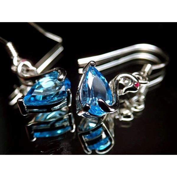 激安宣言 5A スイスブルートパーズ スワンモチーフ ドロップカット ピアス 石サイズ縦約8mm 優...