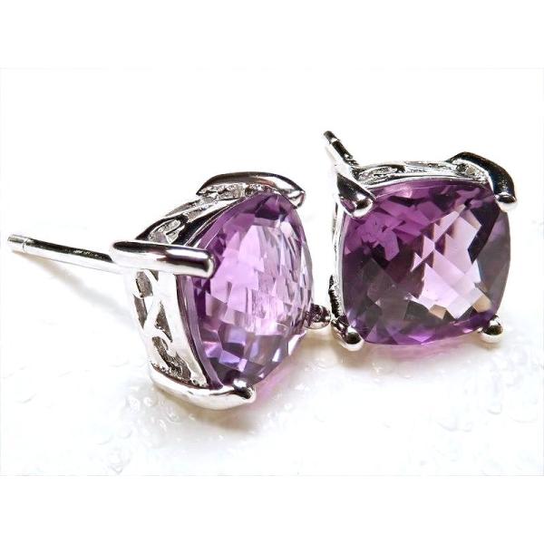 激安宣言 5A アメジスト スクエア多面カット・クッションカットの2種 ピアス 石サイズ約7mm S...