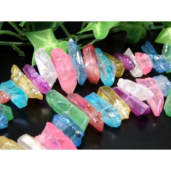 フロスト加工 虹色光沢 MIXカラーオーラポイント 一連 縦約15mm-40mm 約39cm MIX...