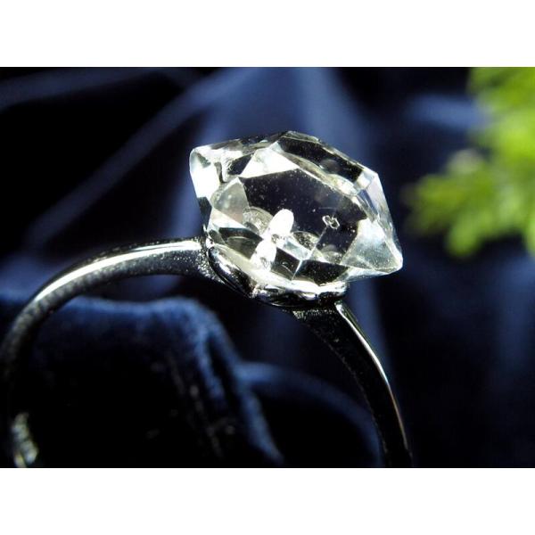 ハーキマーダイアモンド結晶原石 リング シングルタイプ フリーサイズ 11号〜 結晶サイズ縦約8-9...