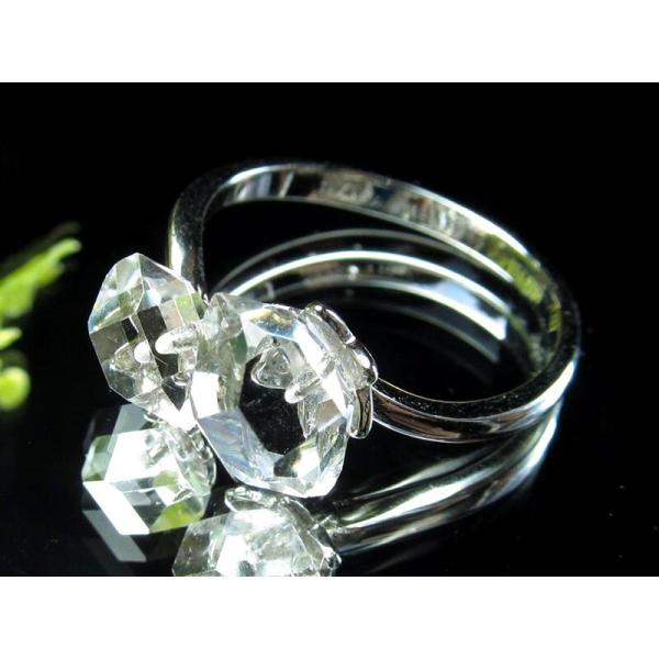 ハーキマーダイアモンド結晶原石 リング ダブルタイプ フリーサイズ 11号〜 結晶サイズ縦約6-8m...