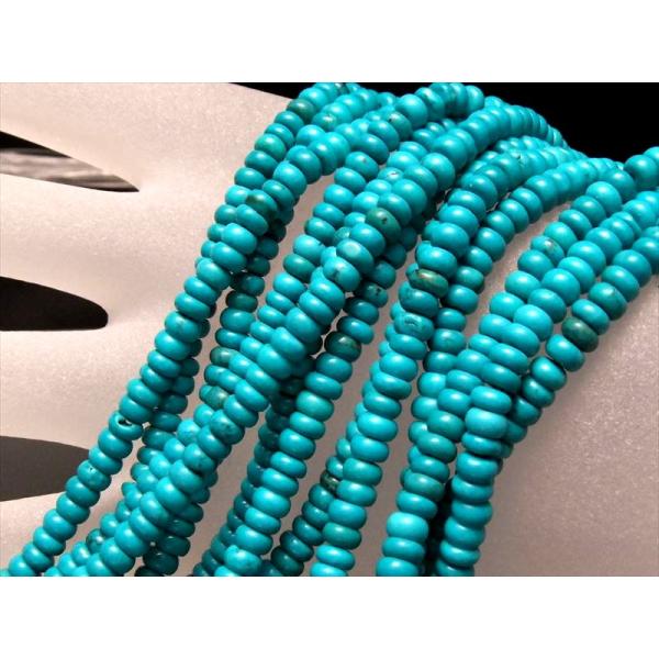 ターコイズ トルコ石 ぷっくりボタン型 4mm-4.5mm珠 一連 約38-40cm 天然染色 穴径...