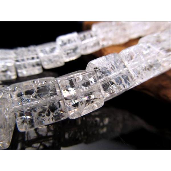 幅約6-6.5mm レインボー水晶 爆裂水晶 キューブ型 一連 約38cm-40cm キラキラキュー...