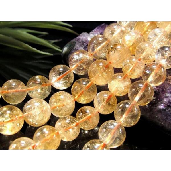 AA 約10mm珠 レインボーシトリン 黄水晶 一連 約38-40cm キラキラ クラック入り ブラ...
