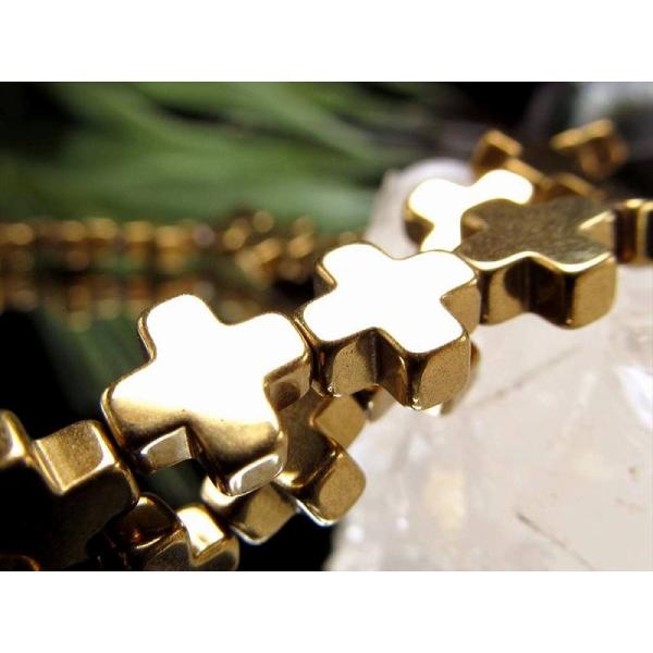 激安宣言 十字架 クロス型 ゴールドカラー 約8mm珠 ヘマタイト 赤鉄鉱 一連 約37-39cm ...