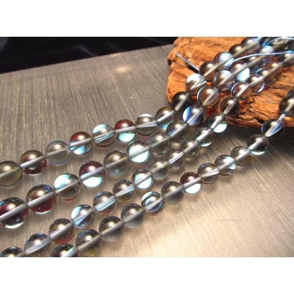 激安宣言 約8mm珠 ブラック・レインボーグラスオーラ・ルナフラッシュ 一連 約37-39cm 人工...