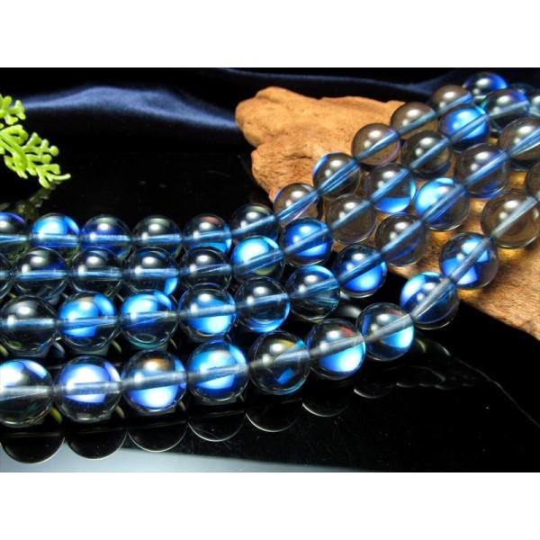激安宣言 約12mm珠 ブラック・レインボーグラスオーラ・ルナフラッシュ 一連 約37-39cm 人...