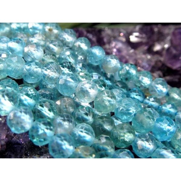 激安宣言 小サイズビーズ 約4mm前後 スカイアパタイト 燐灰石 多面カット連 一連 約37-39c...