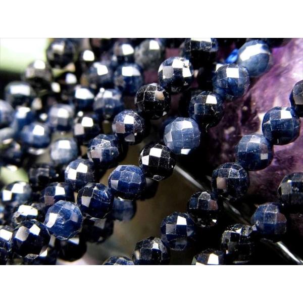 激安宣言 小サイズビーズ 約2.5mm前後 サファイア 青玉 多面カット連 一連 約37-39cm ...