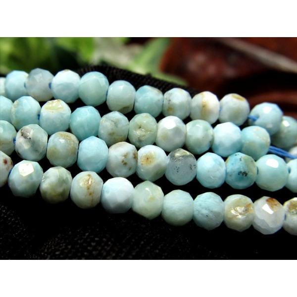 お買い得グレード 約3mm珠 ラリマー ボタンカット 一連 約27-29cm 愛と平和の石 カリブ海...