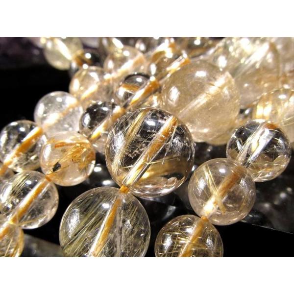 超透明 約8mm珠 ゴールドルチルクォーツ 一連 約39-41cm きらきら繊細針 絶妙バランス ブ...