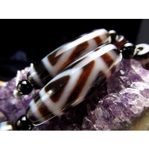 天珠ブレスレット 金剛杵天珠+薬師如意天珠 39×14mm+Φ10.2mm : 天然石