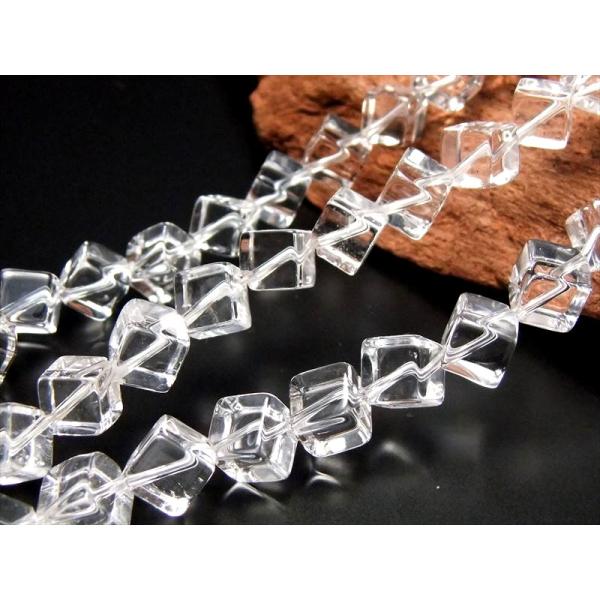 天然水晶 対角穴あき キューブ型 連 対角約8.5mm-10mm×一辺約5.5mm-6.5mm 長さ...