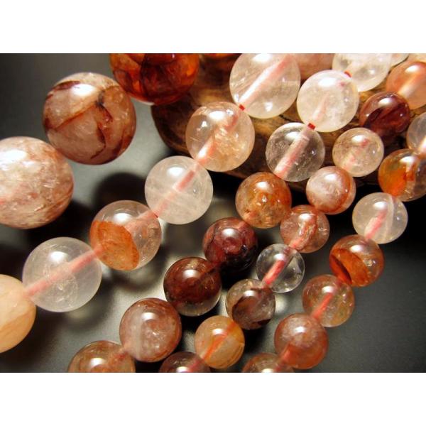 12mm珠 天然レッドクリスタル レッドガーデン、レッドファントム入り水晶 一連 約38-40cm ...