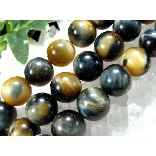 激安宣言 AAA 約14mm珠 極上ツートンタイガーアイ イエロー&amp;ブルー 一連 約37-39cm ...