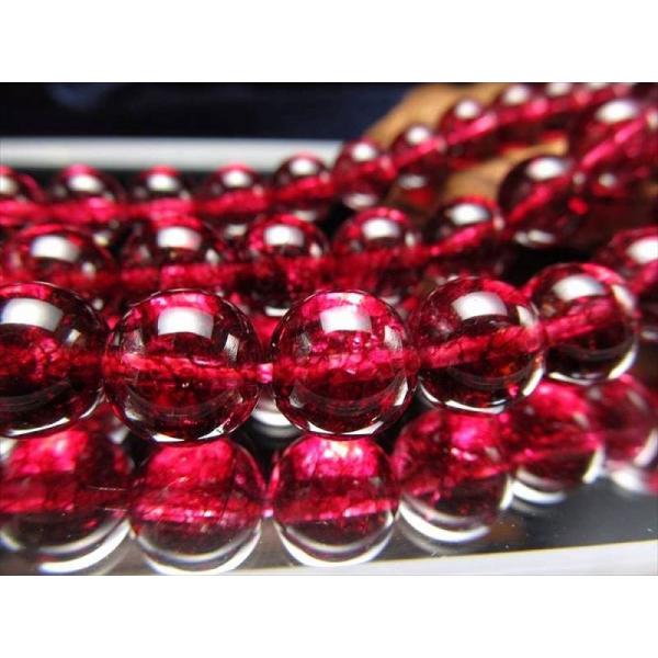 約10mm珠 ルビーカラーレインボークォーツ 爆裂水晶 一連 約37-39cm 透明感抜群 レッドル...