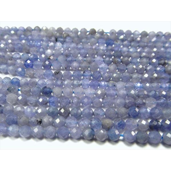 3A 極小サイズ タンザナイト カット 3mm-3.5mm珠 一連 約38-40cm ブルーゾイサイ...