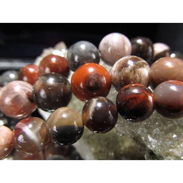 約12mm珠 ペトリファイドウッド 一連 約37-39cm 色彩豊かな木の化石 マダガスカル産 パワ...