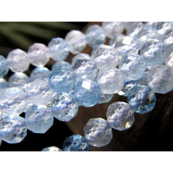 激安宣言 小サイズビーズ 約3.5mm-4mm前後 アクアマリン キラキラ多面カット 一連 約37-...
