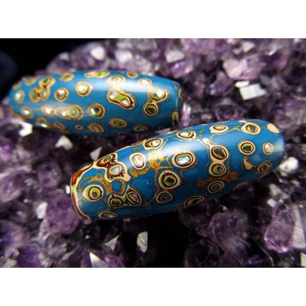 大漆螺鈿 らでん 天珠型ビーズ タイプB 長さ約33mm 1個売り 無形文化遺産登録 中国伝統工芸品...