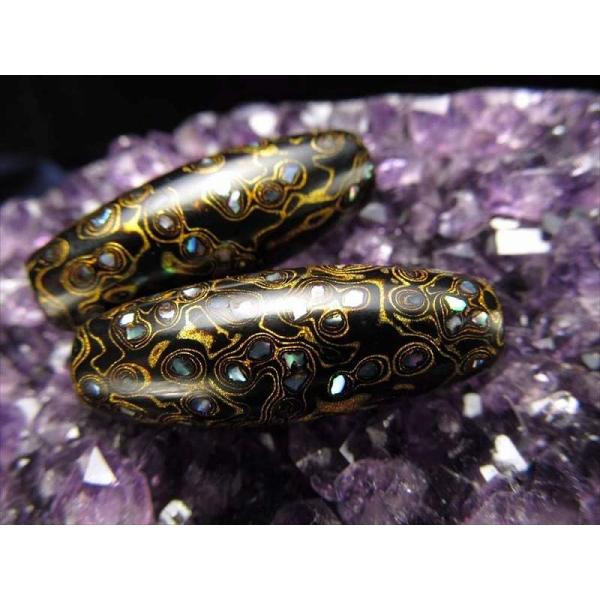 大漆螺鈿 らでん 天珠型ビーズ タイプE 長さ約33mm 1個売り 無形文化遺産登録 中国伝統工芸品...