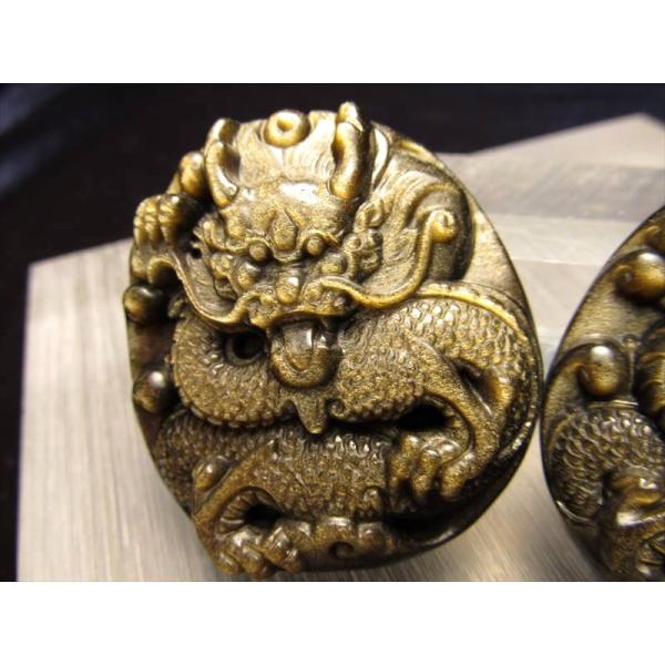 激安宣言 ドラゴン ゴールデンシャインオブシディアン 黒曜石 龍彫り カービングプレート 縦約52m...