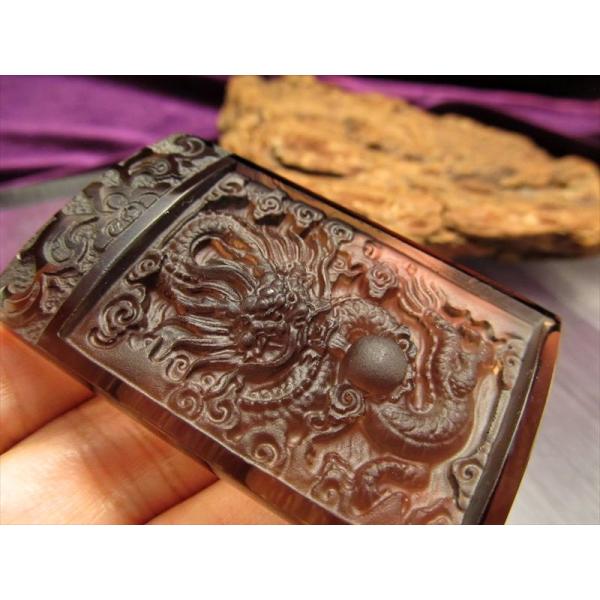 激安宣言 透明オブシディアン 黒曜石 龍神雲彫り カービングプレート フロストタイプ 縦約56mm ...