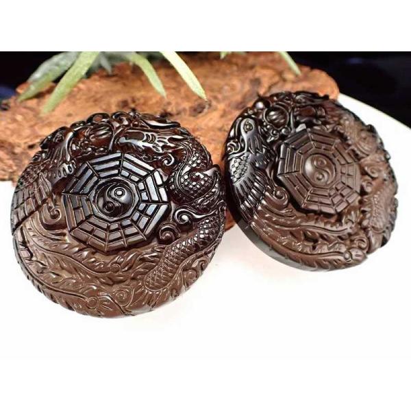 激安宣言 透明オブシディアン 黒曜石 太極八卦 たいきょくはっけ ラウンドプレート 縦約50mm メ...