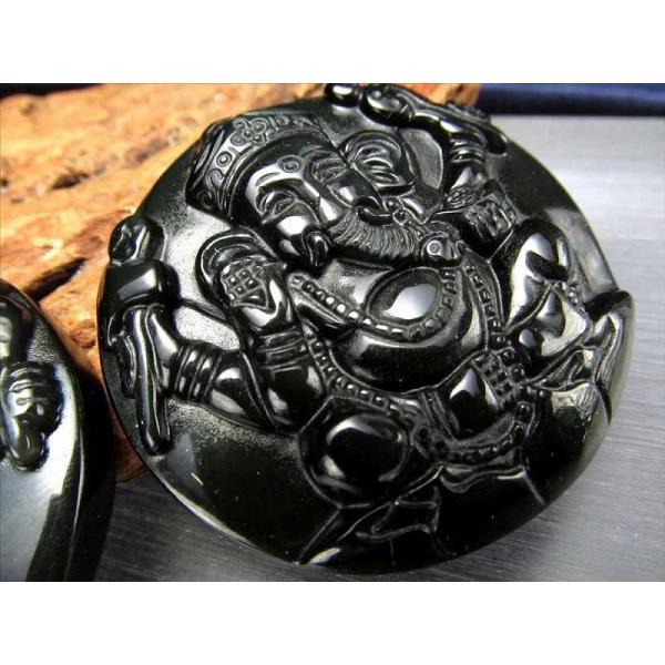 激安宣言 オブシディアン 黒曜石 ガネーシャ彫りカービングプレート 縦約46mm あらゆる障害を跳ね...