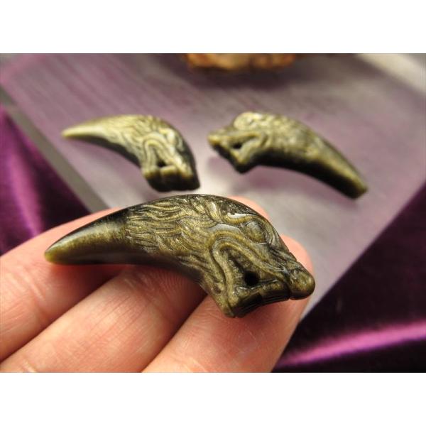 激安宣言 ゴールデンシャインオブシディアン 黒曜石 龍頭牙タンブル Sサイズ 縦約38mm 迫力のド...