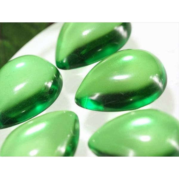 極上5A グリーンアンバー 天然琥珀 カボション ぷっくりドロップ型 縦約19.5mm-20mm 横...