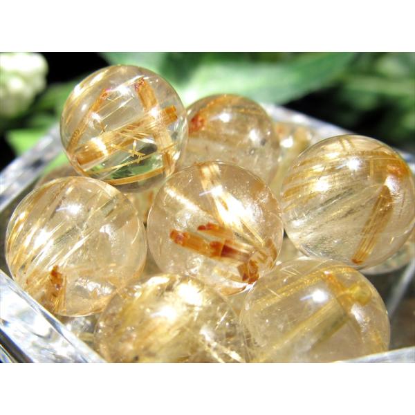 最高級の煌めき4A+ 1粒売り タイチン多め ゴールドルチルクォーツ 9.5mm-10mm バラ珠売...