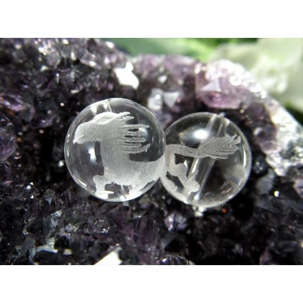 1粒売り 10ミリ珠 干支 午年 天然水晶 クリスタル 馬 うま 彫り 10mm-10.5mm 素彫...