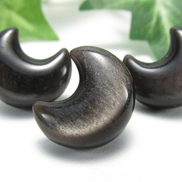 激安宣言 1珠販売 シルバーオブシディアン 三日月型 ビーズ石 幅約17mm×14mm ぷっくり可愛...