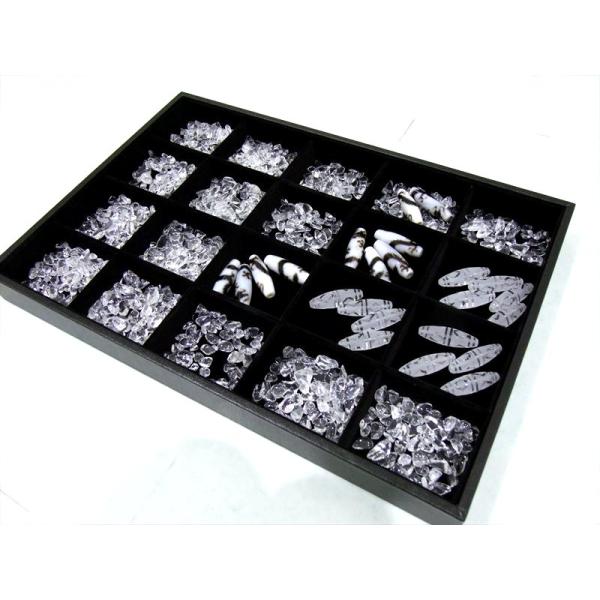 黒色トレイ 20枠しきり 横35cm×縦24cm 天然石販売用トレイ 石に優しいベロア調生地 パワー...