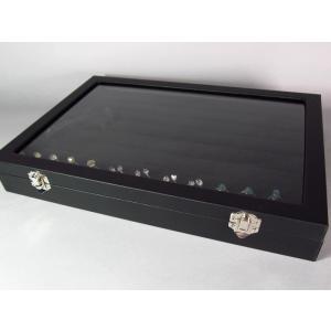 ホコリ防止の蓋付き 指輪用のトレイ 7列展示可能 ブラック 横35cm 縦24cm 天然石リング販売...
