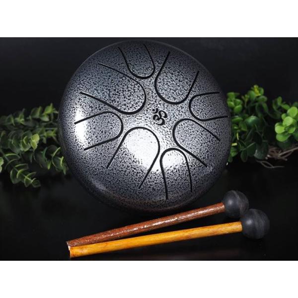 癒しと浄化の音色 タングドラム(スリットドラム)ブラックシルバータイプ 高さ約8.5cm 直径約16...