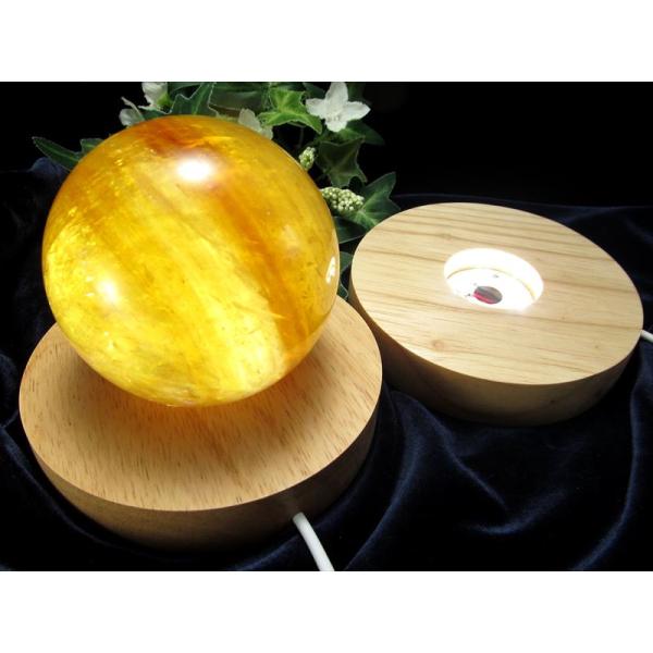 白色 LED発光の木製台座 透明な天然石のディスプレイに 激安 LEDディスプレイ台 本体直径約10...