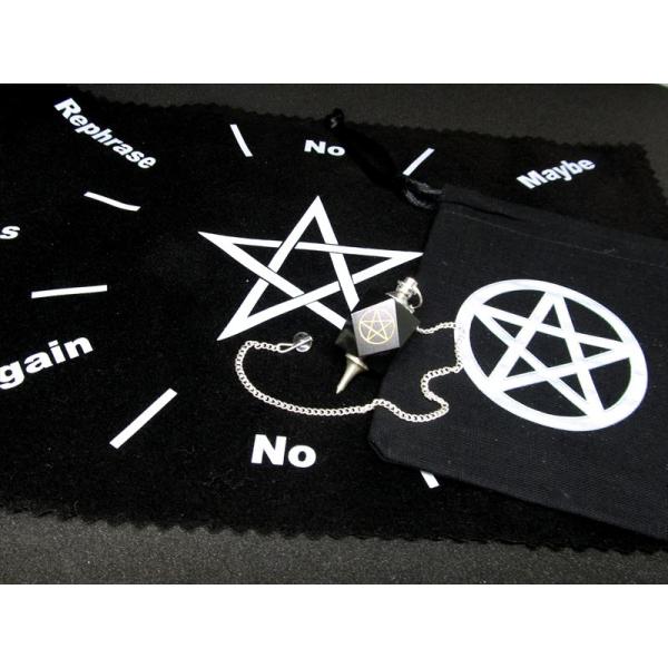 五芒星デザイン ダウジング3点セット ダウジング用マット&amp;ミニポーチ&amp;ペンデュラム 迷ったときの道し...