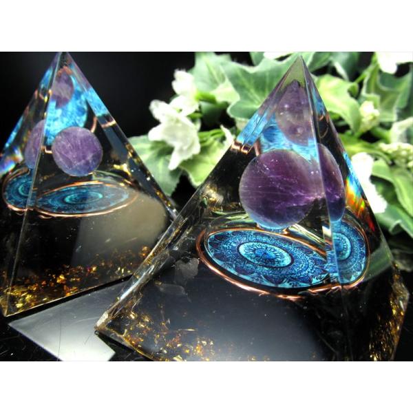 叡智とグラウンディング アメジストスフィア オルゴナイトピラミッド 曼荼羅 まんだら デザイン 1個...