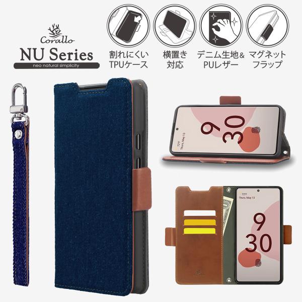 Pixel 6a ケース 手帳型 デニム ストラップ ストラップホール 付 手帳 スマホ カバー [...